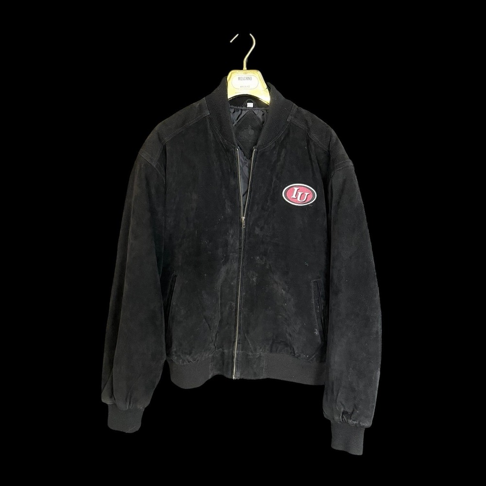 Vintage 90's Indiana University Hoosier Jacket Black Suede‎ Med/Large Distressed